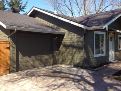 White Rain Gutters, Green Downspouts